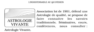 large diffusion de la d&eacute;nomination ASTROLOGIE VIVANTE